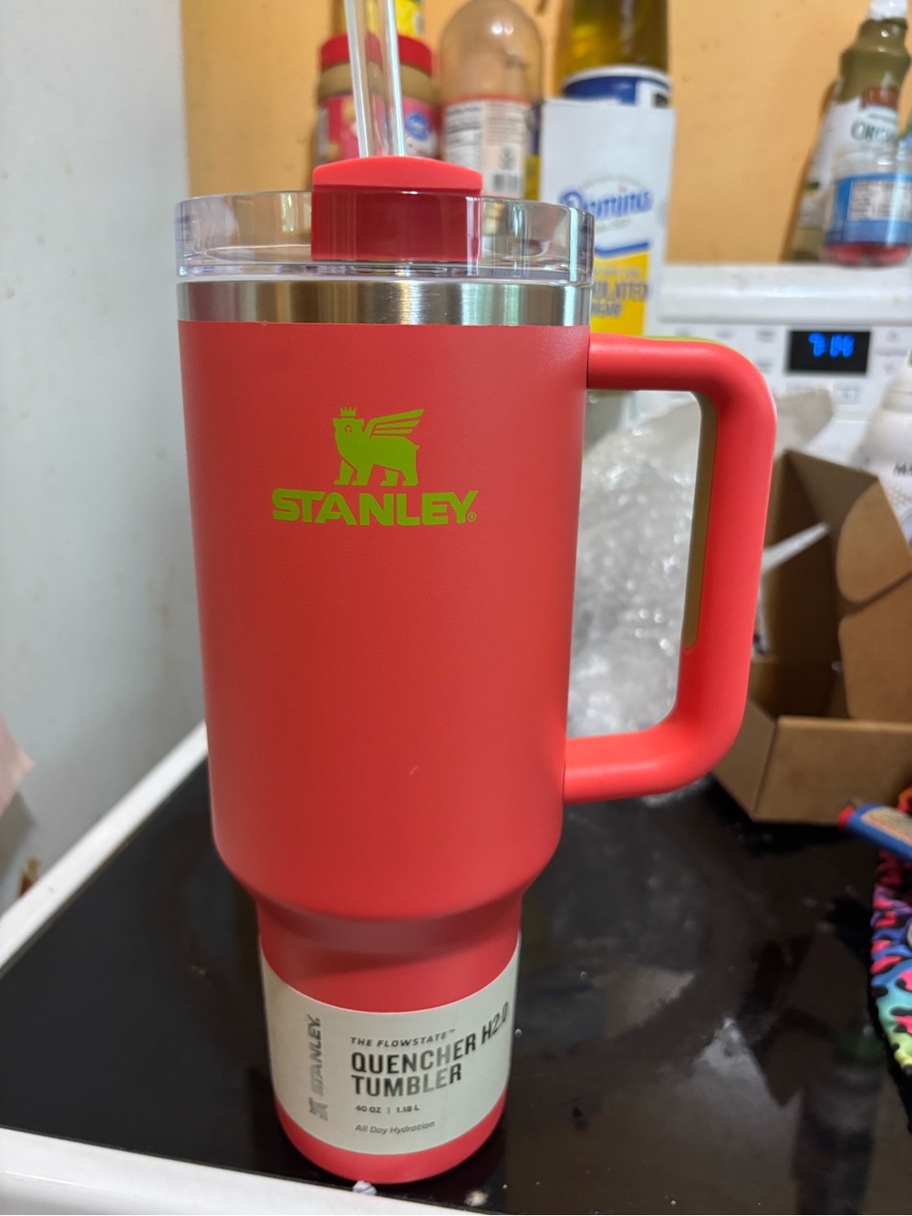 Stanley Hibiscus Tumbler with Lime Logo and Handle